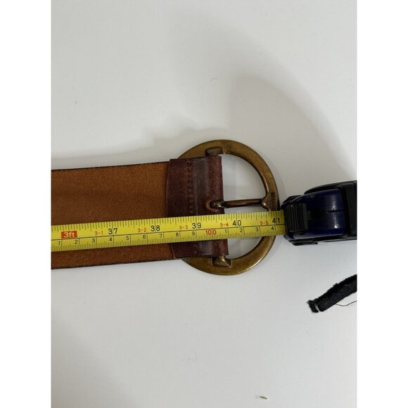 Leather Belt M Brown Floral Boho Studded 2.5" wide Tooled Leather Brass Buckle - Picture 15 of 16